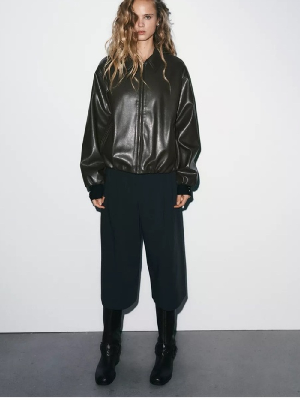 Zara Brown Oversized Leather Bomber Jacket Size XXL